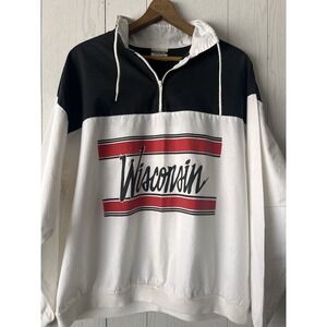 Vintage 1980's Wisconsin Badgers Pullover Large Color Block Cotton Fitz USA Qzip